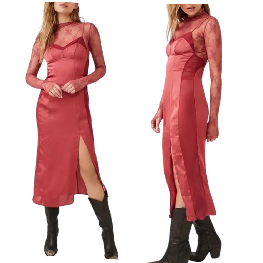 NWT Free People X Intimately FP City Cool Midi Slip Dress In Venetian Red